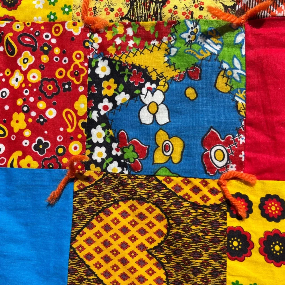VTG 60s 70s 85x57 Folk Patchwork Boho Quilt Colorful Groovy Retro Handmade OOAK